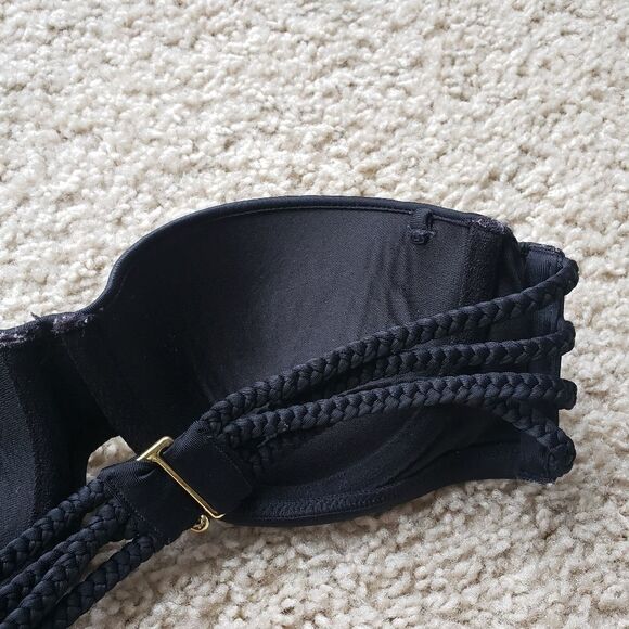 VICTORIA'S Secret Black Bandeau Pushup Wired Braided Back Bikini Top Size 34A - Picture 4 of 6